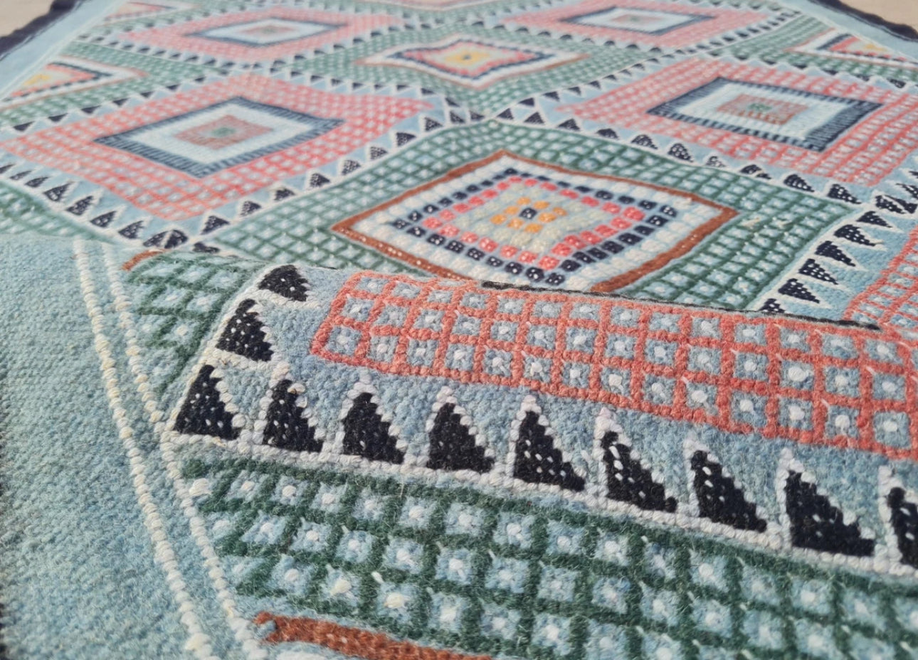 Rare Hand Knotted Vintage Morocco Sumouk Kilim Kilm Wool Area Rug 5 x 3 Ft