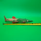 Vintage Folk Art Wooden Fish Spearing Decoy 12” Hand Carved Painted Metal Fins