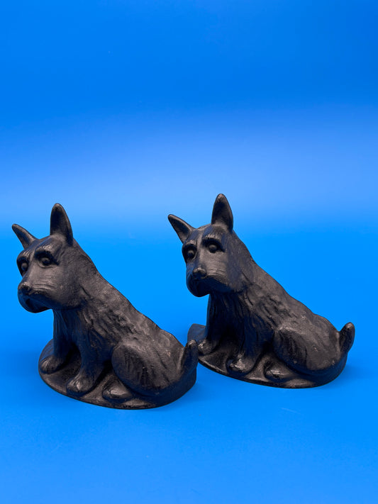 Antique Pair Black Wrought Cast Iron Scottie Dog Bookends