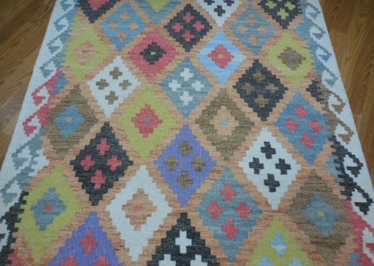 Turkish Oushak Rug, Flat Weave Oushak Rug, Handmade Bohemian Rug, 4x6