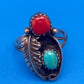 VTG Henry Mariano HM Navajo Sterling Silver Turquoise Coral Ring Size 8