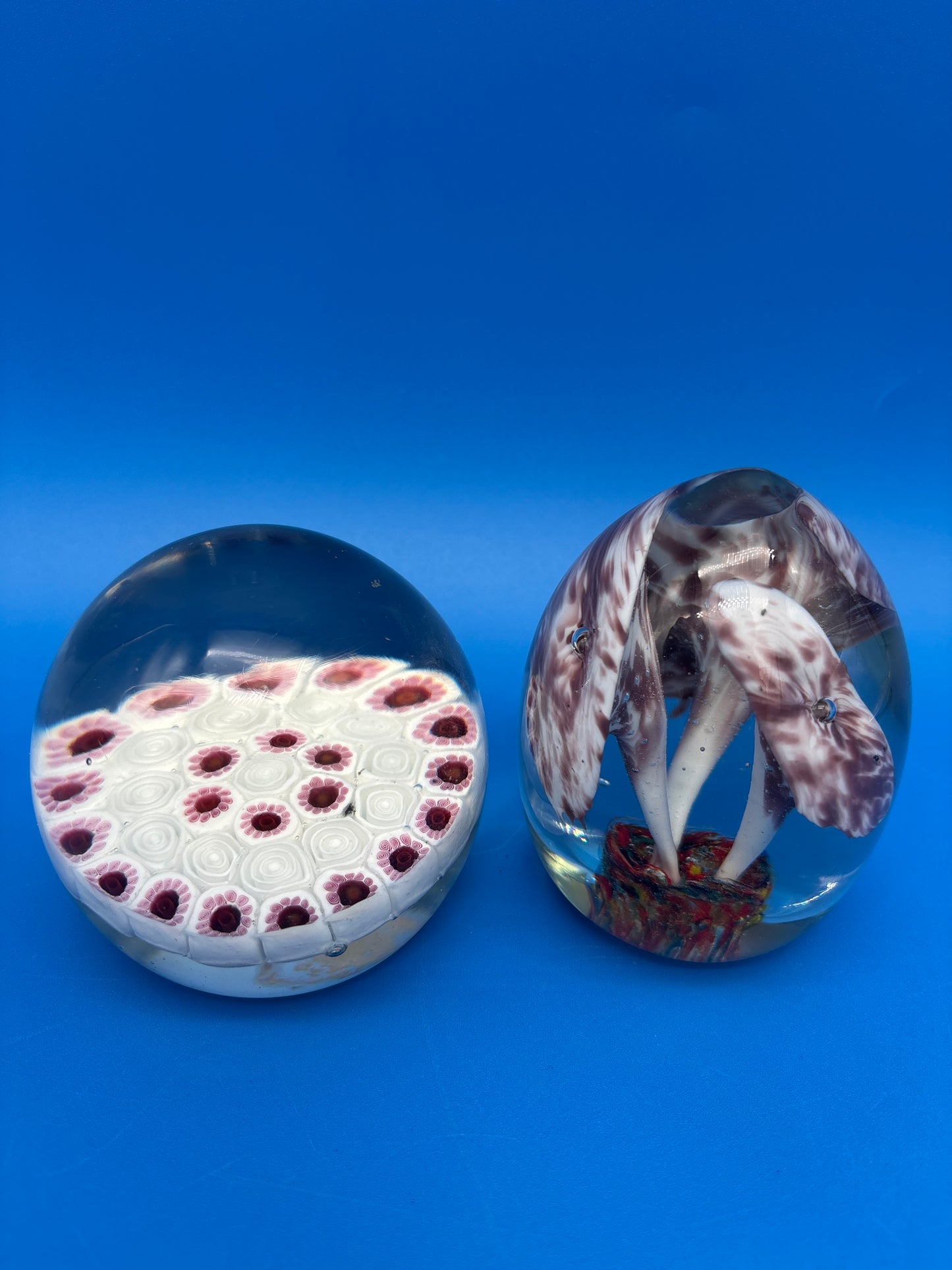 Vintage Murano Glass Paperweights Lot of 2 Millefiori Mushroom Made in Italy