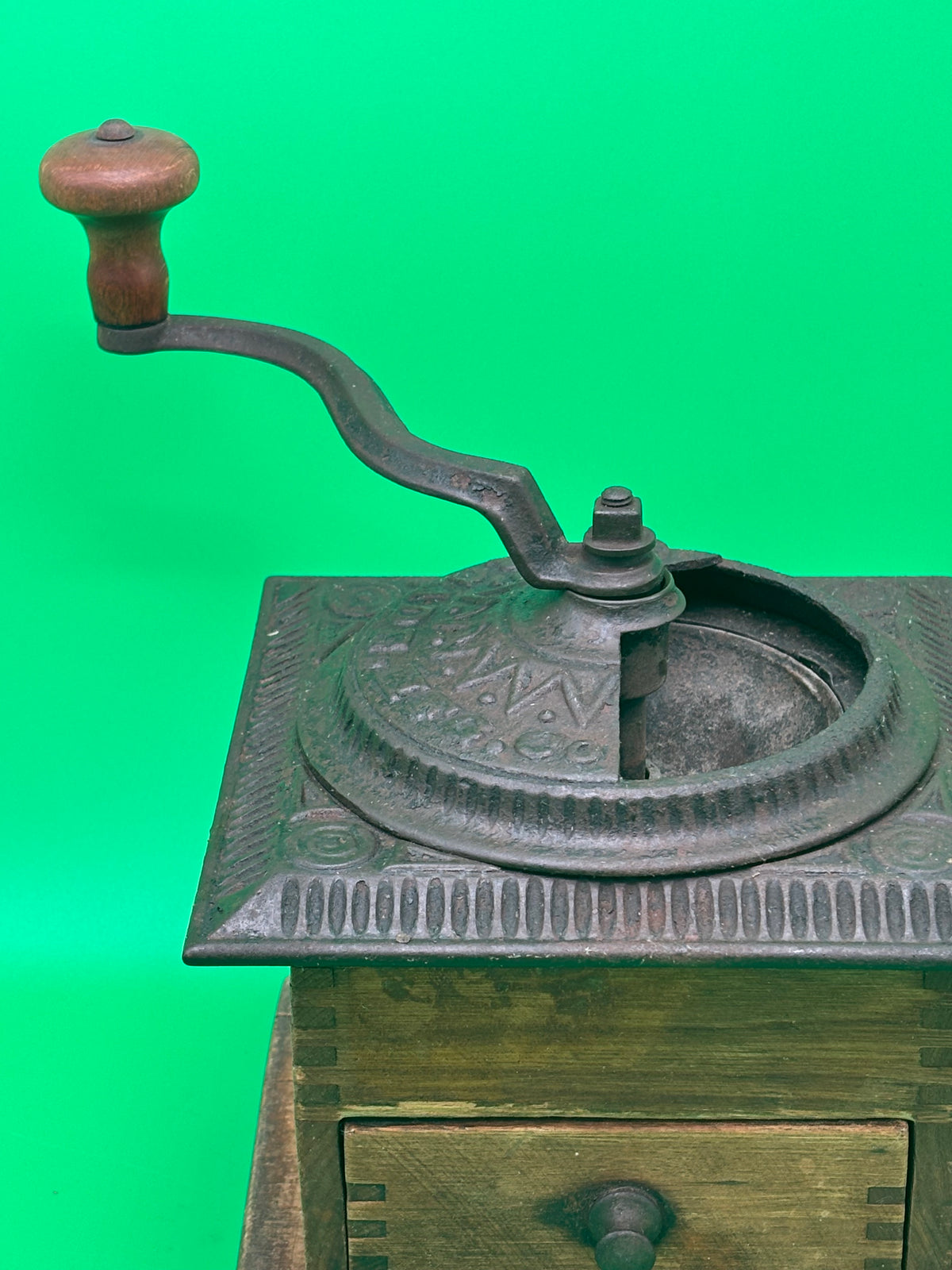 Antique Peugeot Freres Coffee Grinder & Vintage Turned Wood Lidded Container Lot