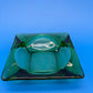 Vintage MCM Emerald Green Square Glass 4 Slot Ashtray
