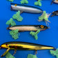 Lot of 8 Vintage Wooden Saltwater Fishing Lures Needlefish Poppers Swimmers Surf Plug Collection