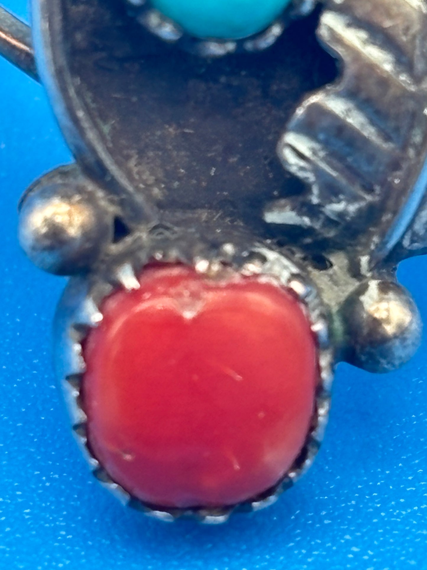 VTG Henry Mariano HM Navajo Sterling Silver Turquoise Coral Ring Size 8