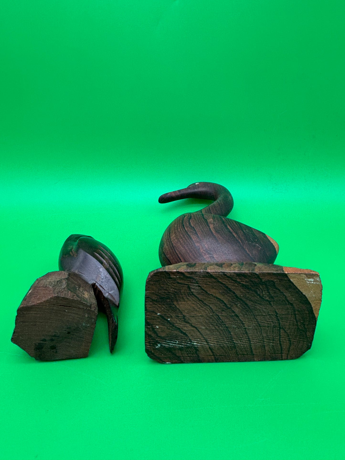 Vintage Carved Ironwood Bird Sculptures Lot of 2 Heron Eagle Folk Art MCM