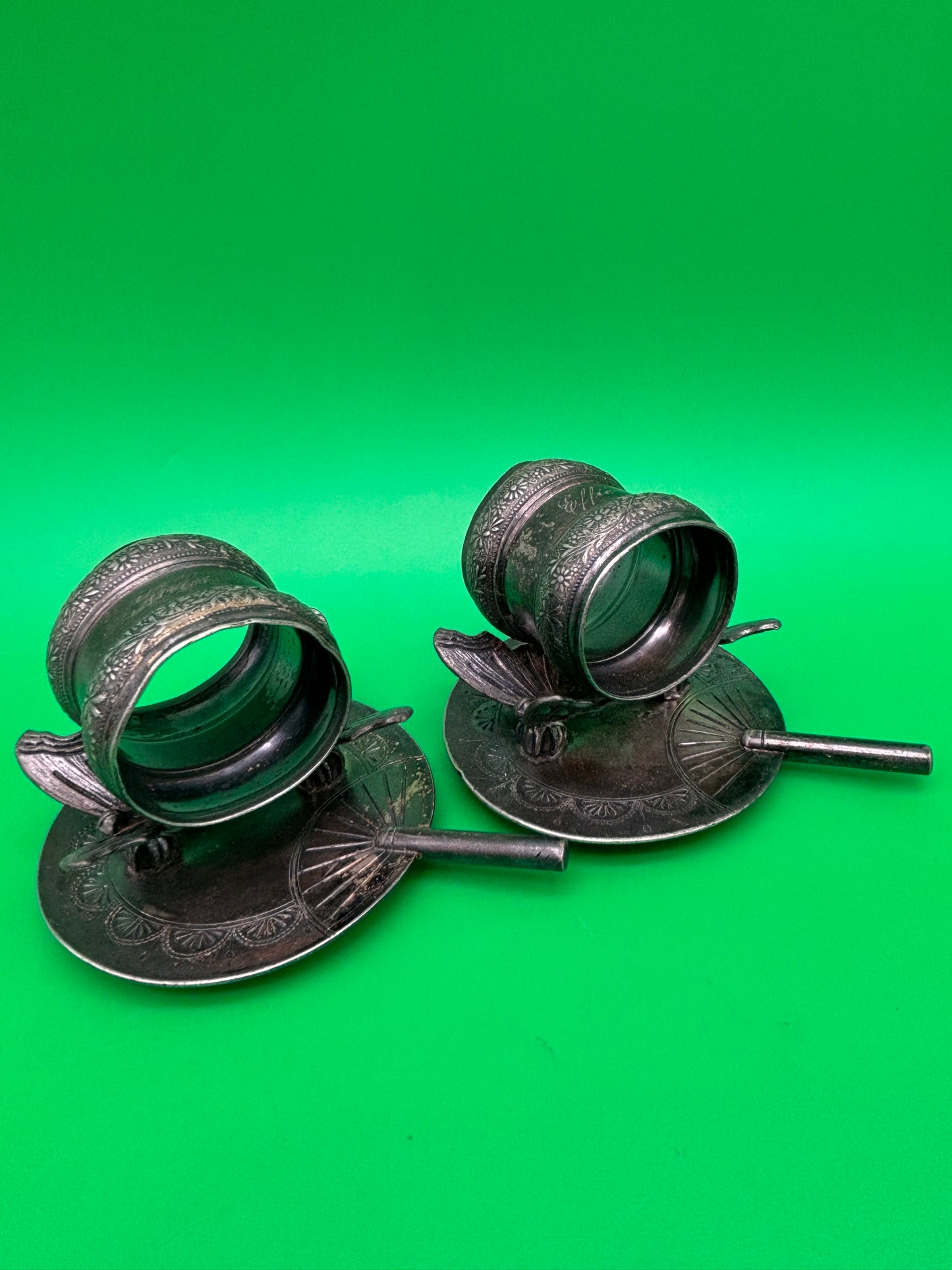 Antique Victorian Silverplate Figural Butterfly Napkin Rings Pair Art Nouveau