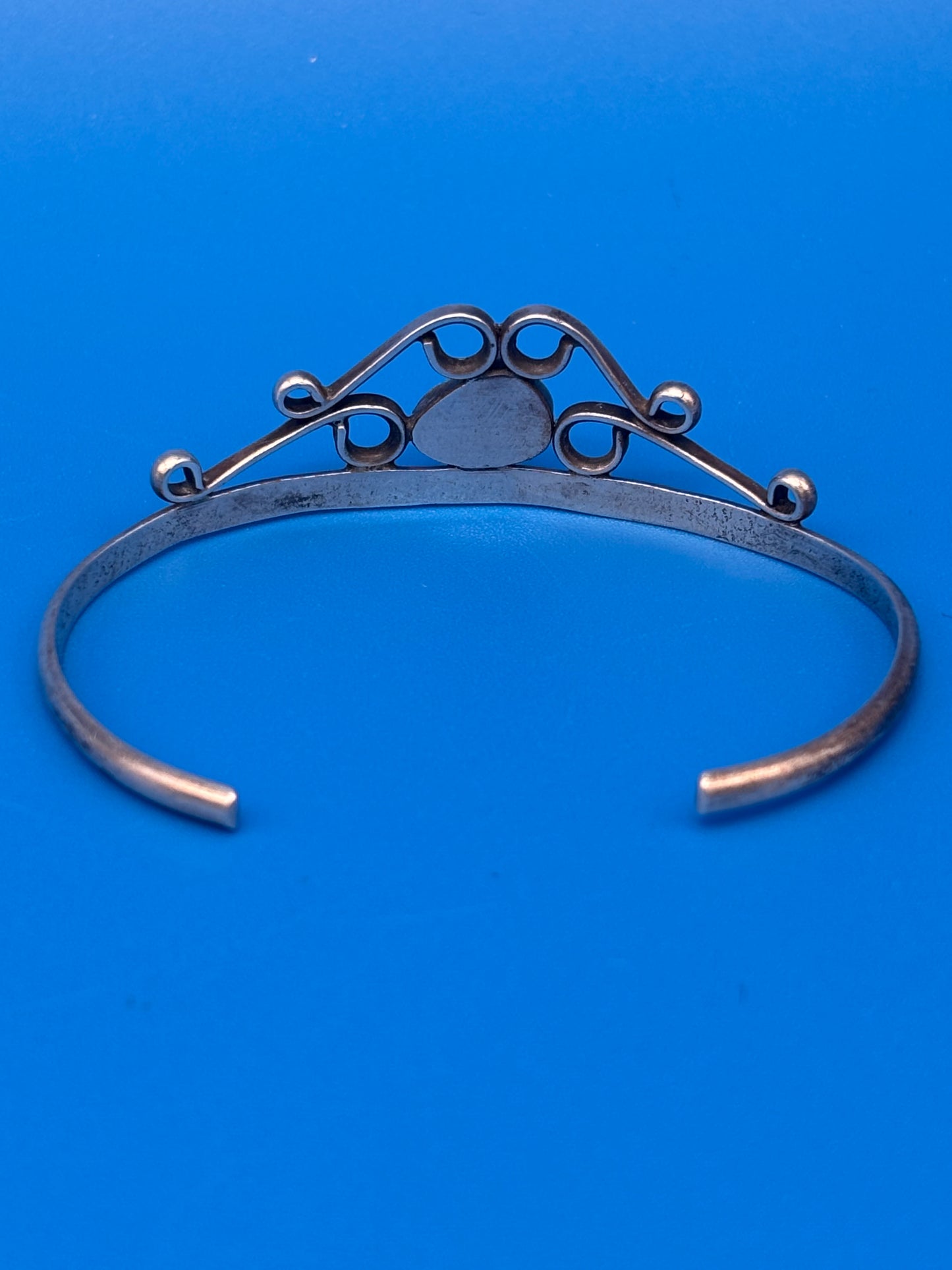 Vintage Sterling Silver Turquoise Cuff Bracelet Openwork Southwestern Design