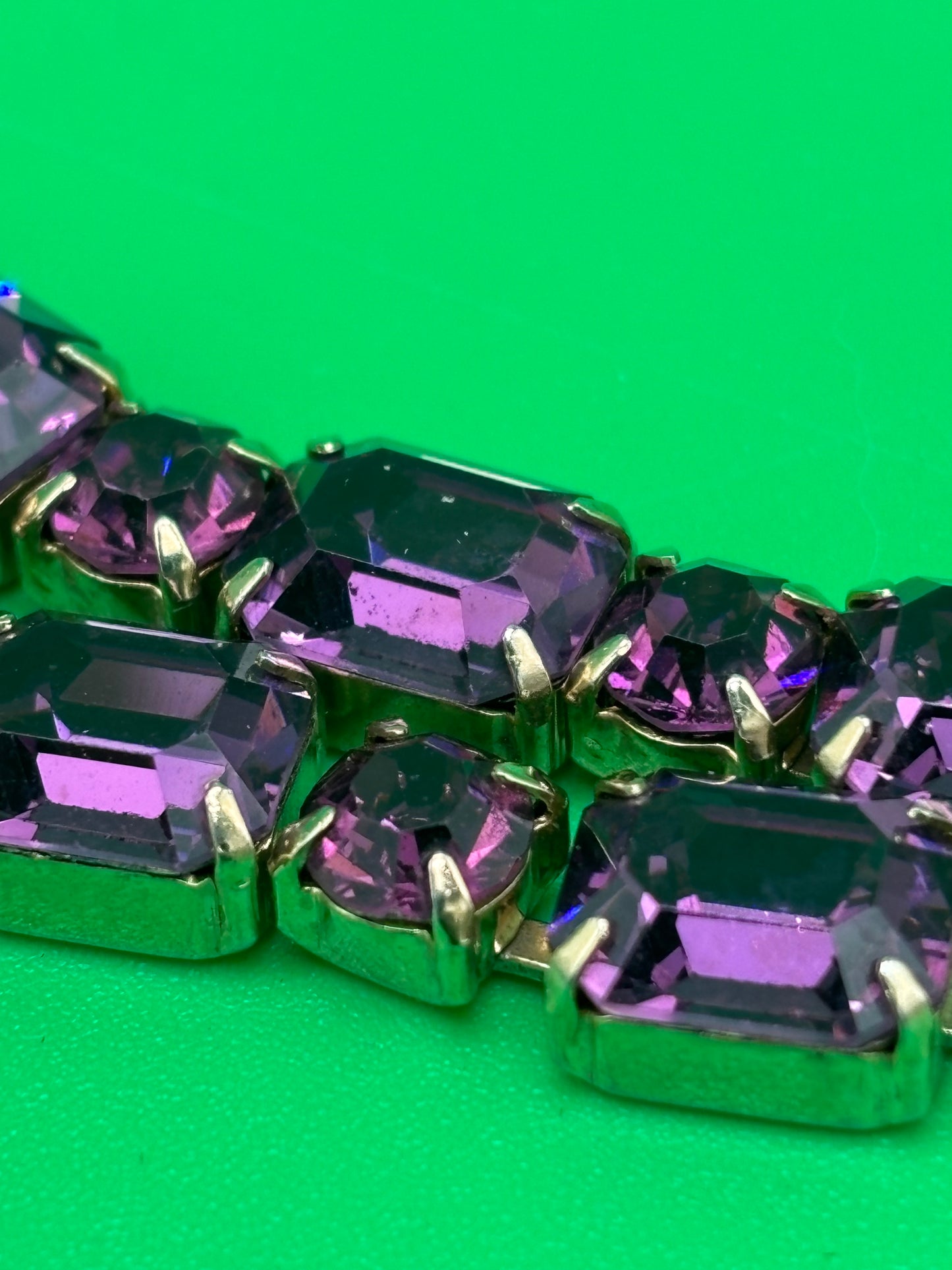 Vintage Purple Amethyst Rhinestone Crystal Costume Jewelry Necklace Art Deco Style 17.5”