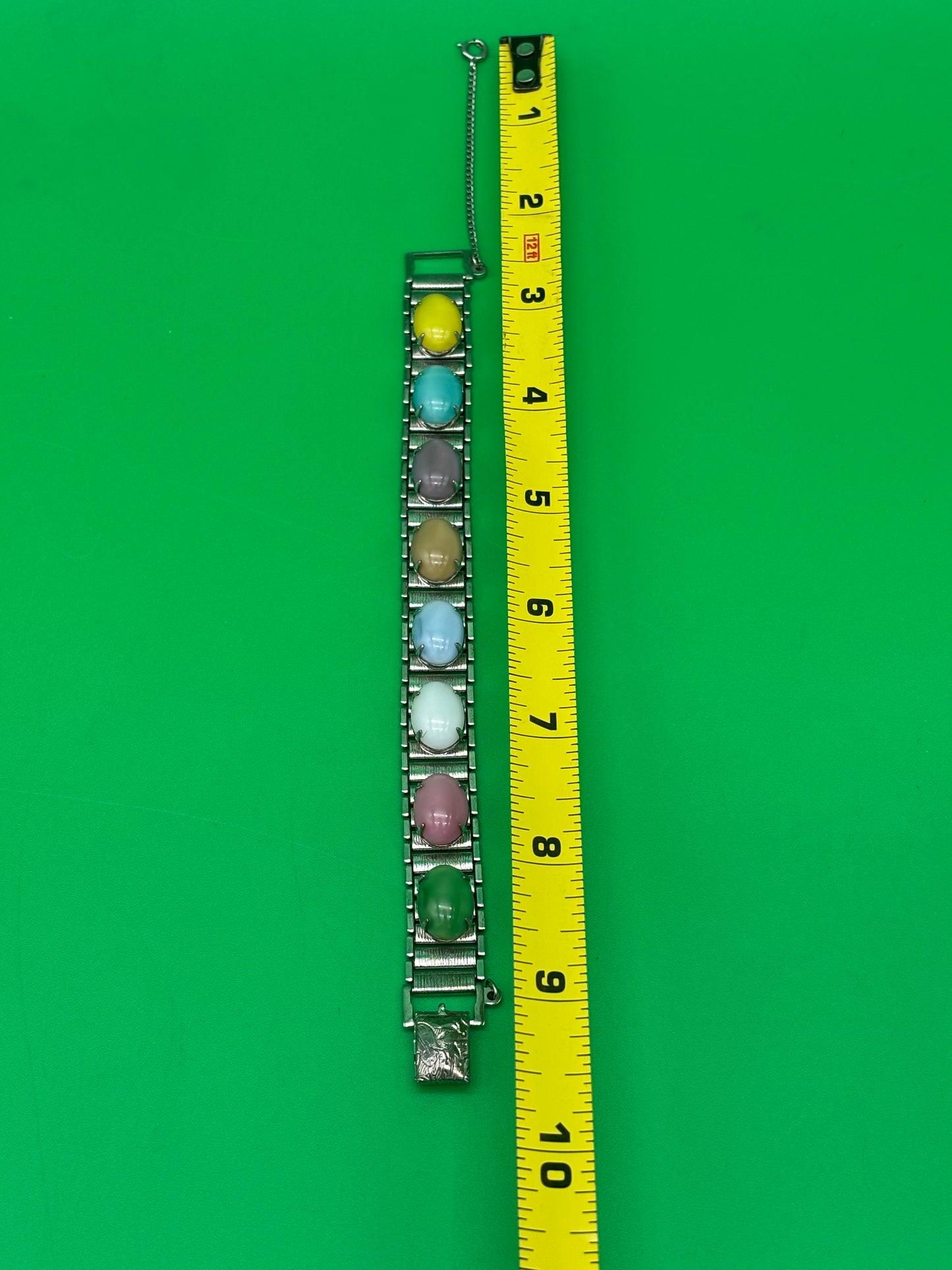 Vintage Sarah Coventry MCM Multi Color Glass Cabochon Panel Bracelet 7.5”