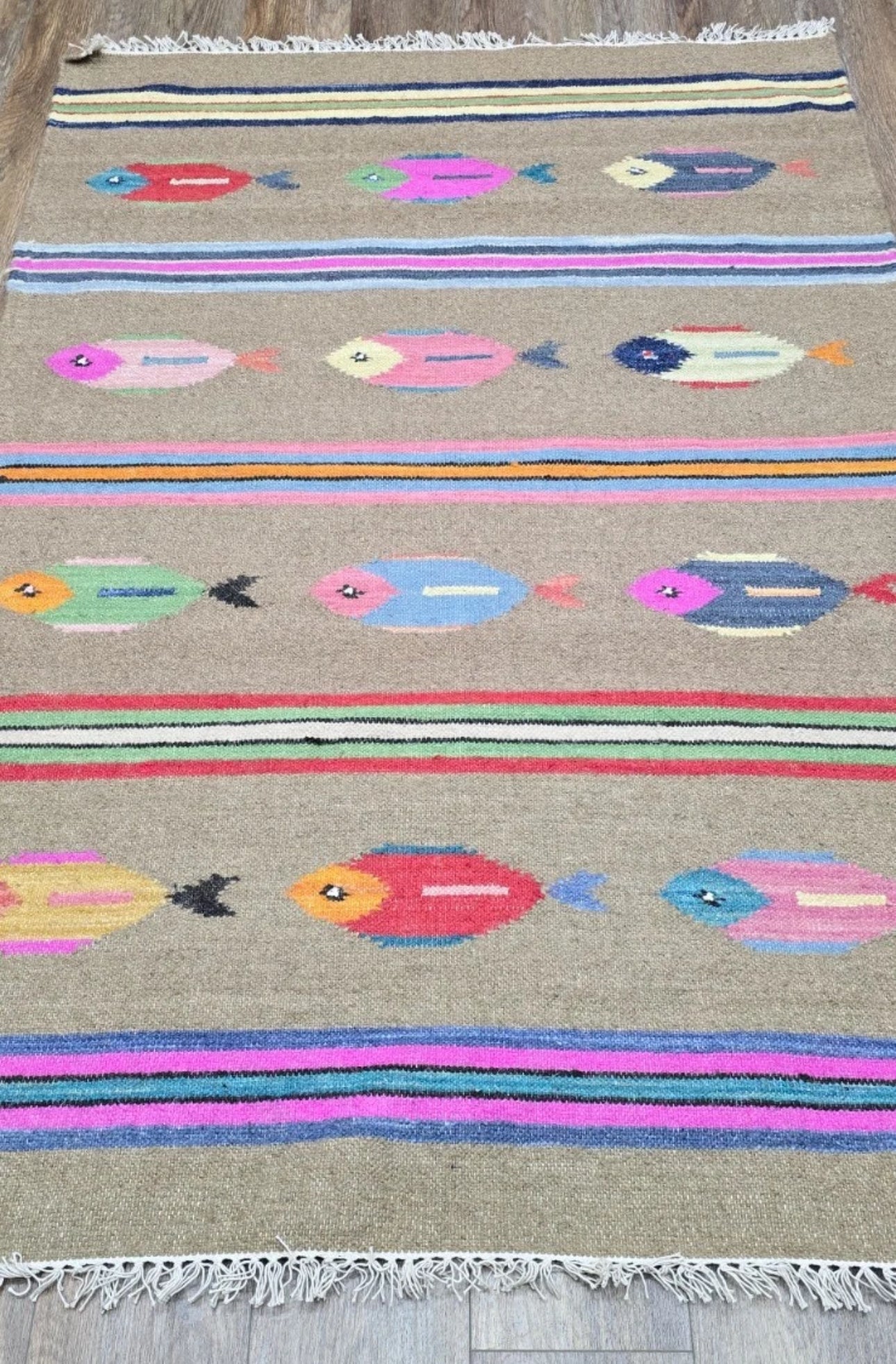 Turkish Bohemian Rug, Tree Of Life, Fish Design Turkish Rug,Hand Made 4x6 Ft