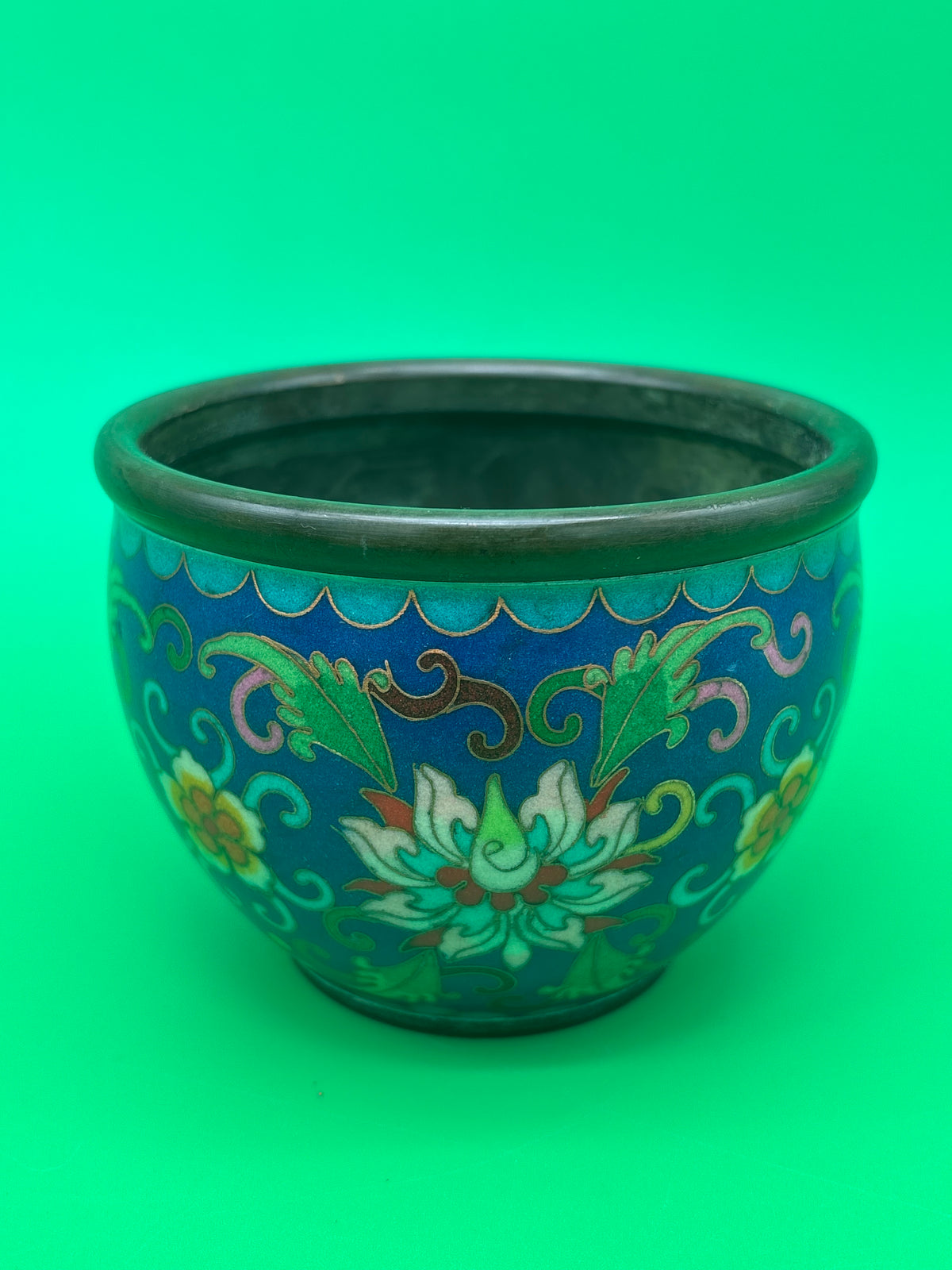 Chinese Cloisonne Enamel Copper Incense Burner Censer Qianlong Mark Floral