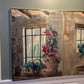 Vintage Antique Glass Frame Canvas Painting "Country Window" by Artist Alberto