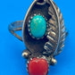 VTG Henry Mariano HM Navajo Sterling Silver Turquoise Coral Ring Size 8