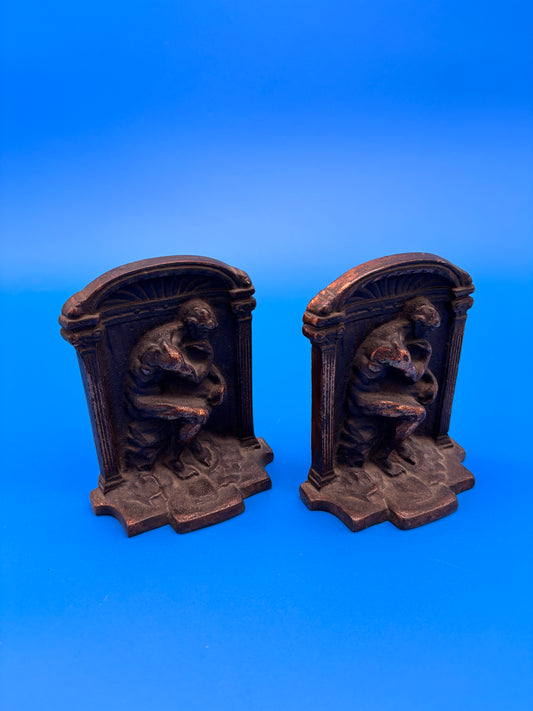 Vintage Heavy Metal Thinking Man Bookends Home Office Decor