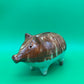 Antique Vintage Yellowware Piggy Bank Stoneware Mocha Drip Glaze Hole Eyes