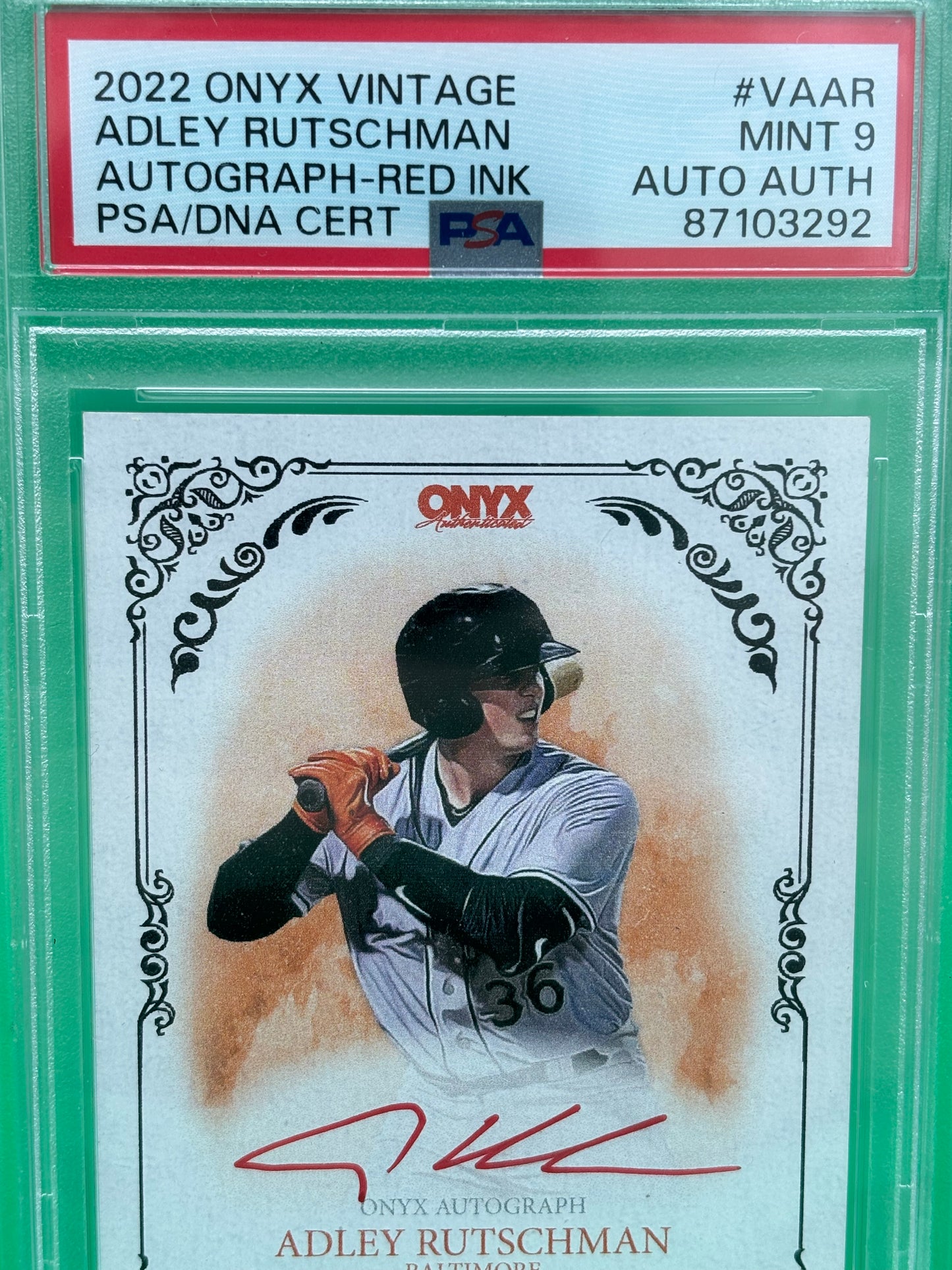 Adley Rutschman 2022 Onyx Vintage Red Ink Auto /25 PSA 9 PSA/DNA Orioles VAAR