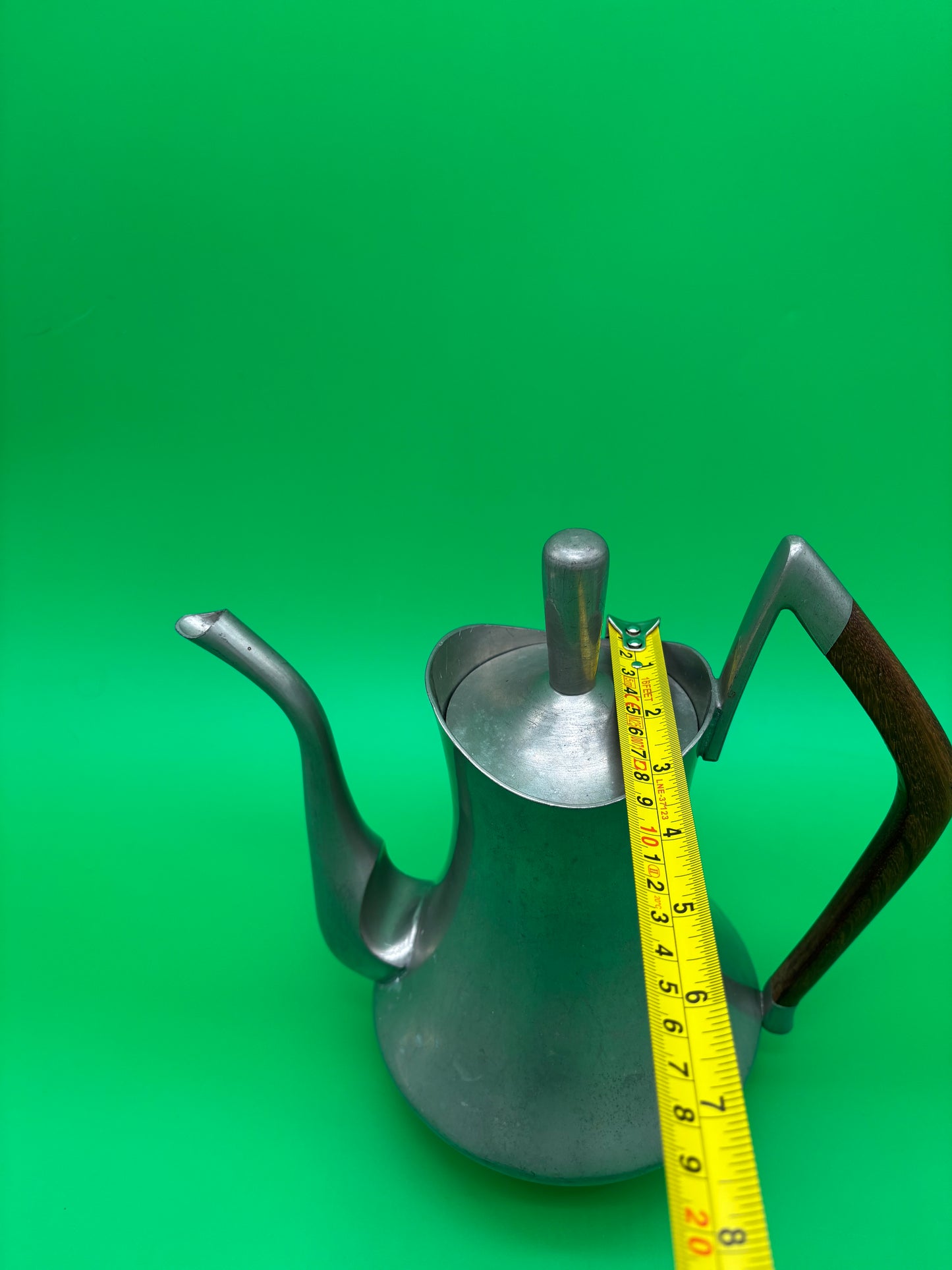 Vintage MCM Pewter Coffee Pot Wood Handle Danish Modern Style 1960s Wasundja