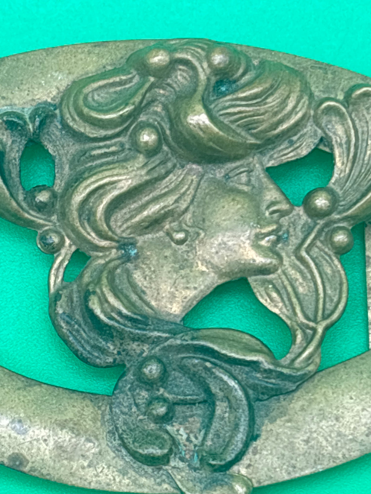 Antique Style Art Nouveau Brass Lady Profile Sash Belt Buckle Gibson Girl