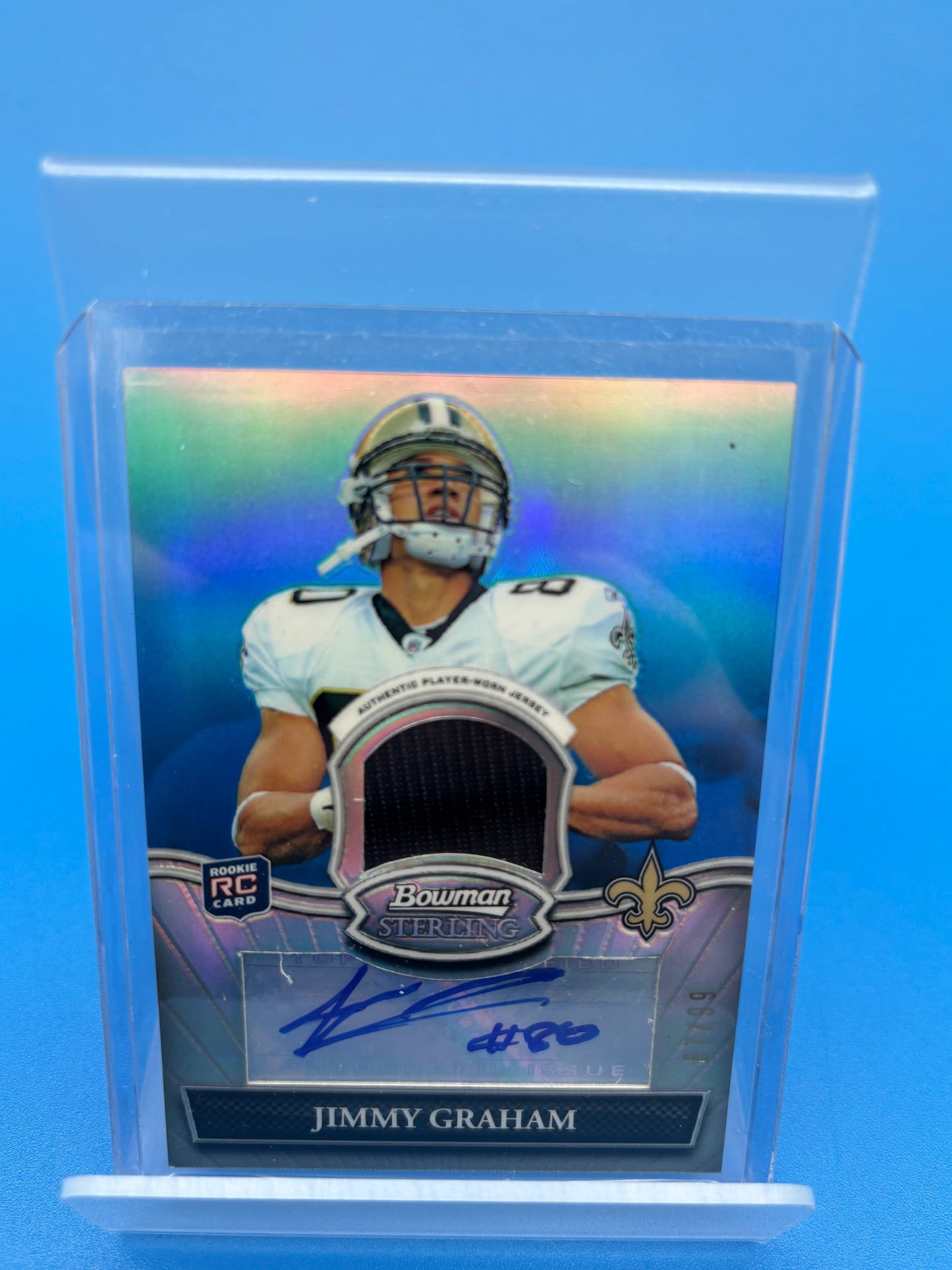 2010 Bowman Sterling Blue Refractor Jimmy Graham RC ROOKIE AUTO JERSEY 87/99