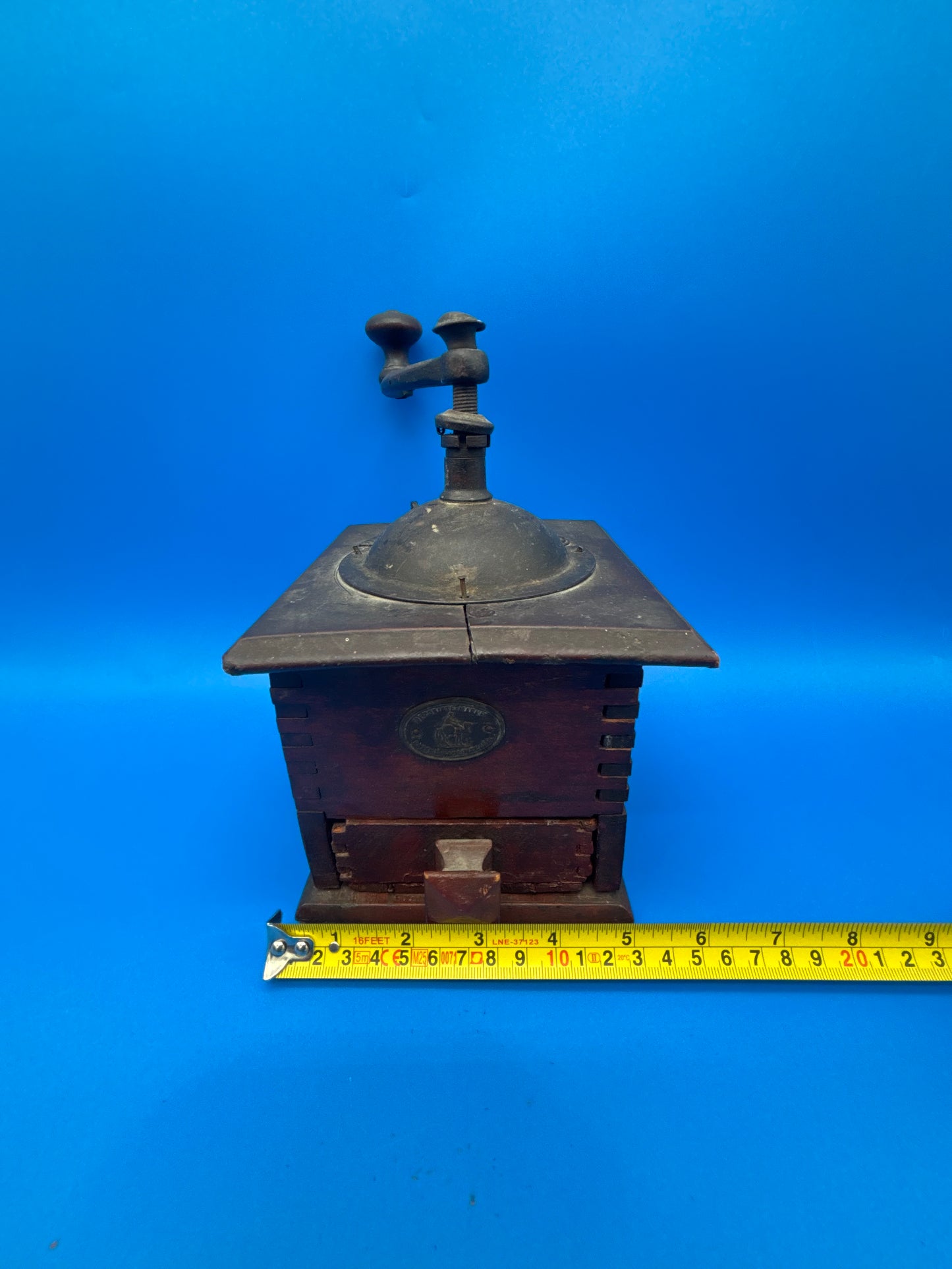 Antique K&M Kissing Möllmann German Coffee Grinder Mill Wood Hand Crank c1900
