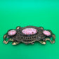 Vintage Art Nouveau Filigree Sash Pin Brooch Pink Marbled Glass Cabochons Antique Style