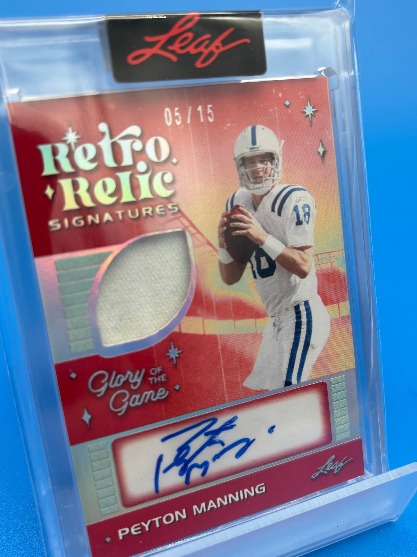 2025 Leaf Glory Of The Game Peyton Manning Retro 5/15 Auto Jersey Card Colts