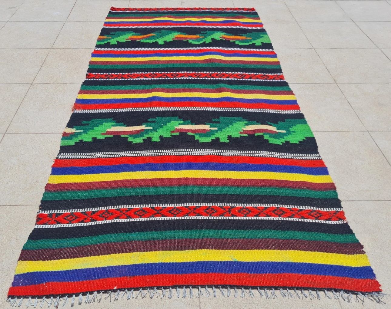 Rare Hand Knotted Vintage Russian Julkrus Kilim Kilm Wool Area Rug 5 x 3 Ft