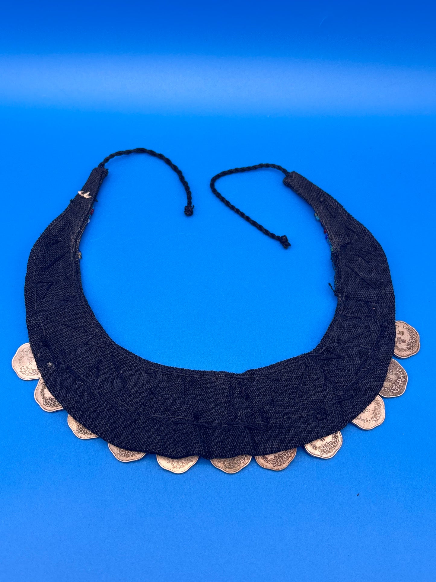 Vintage HUGE Tribal Bib Necklace Cowrie Shells Beads Myanmar Coins Boho Statement