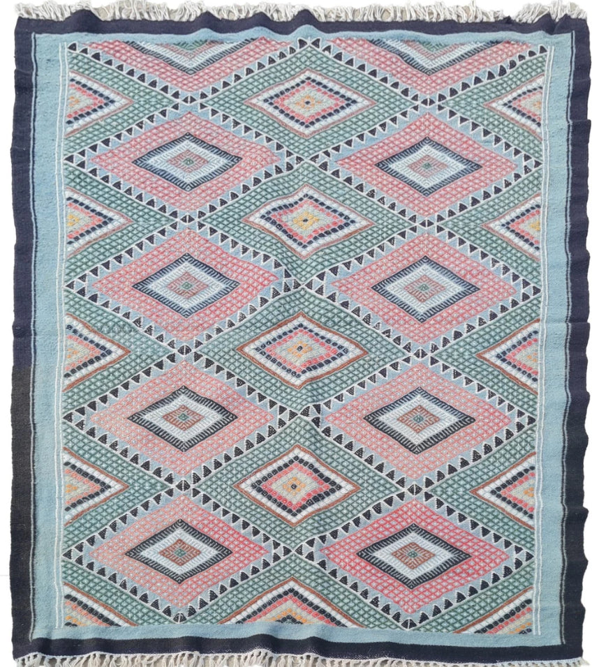 Rare Hand Knotted Vintage Morocco Sumouk Kilim Kilm Wool Area Rug 5 x 3 Ft