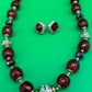 Vintage Signed Napier Deep Red Faceted Bead Necklace & Earring Set