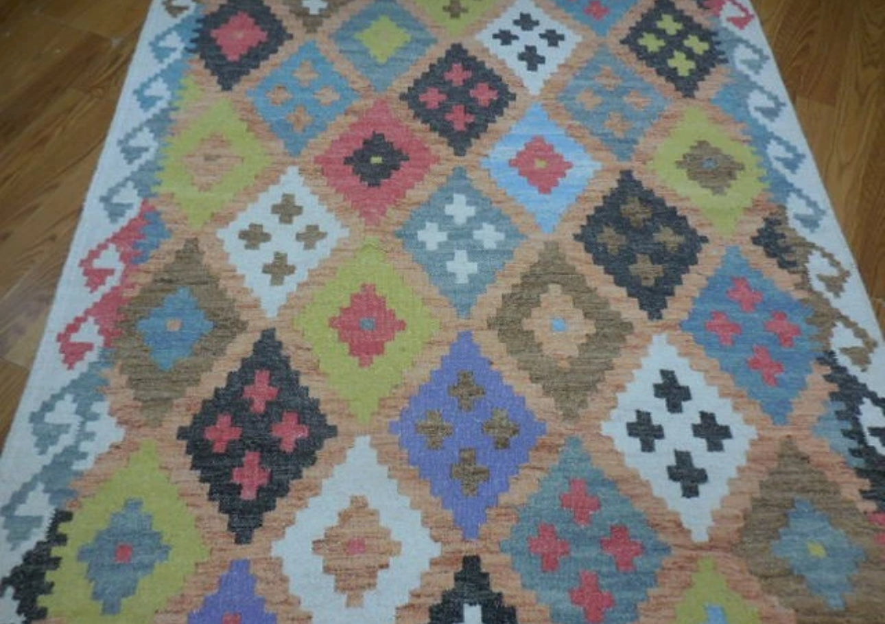 Turkish Oushak Rug, Flat Weave Oushak Rug, Handmade Bohemian Rug, 4x6