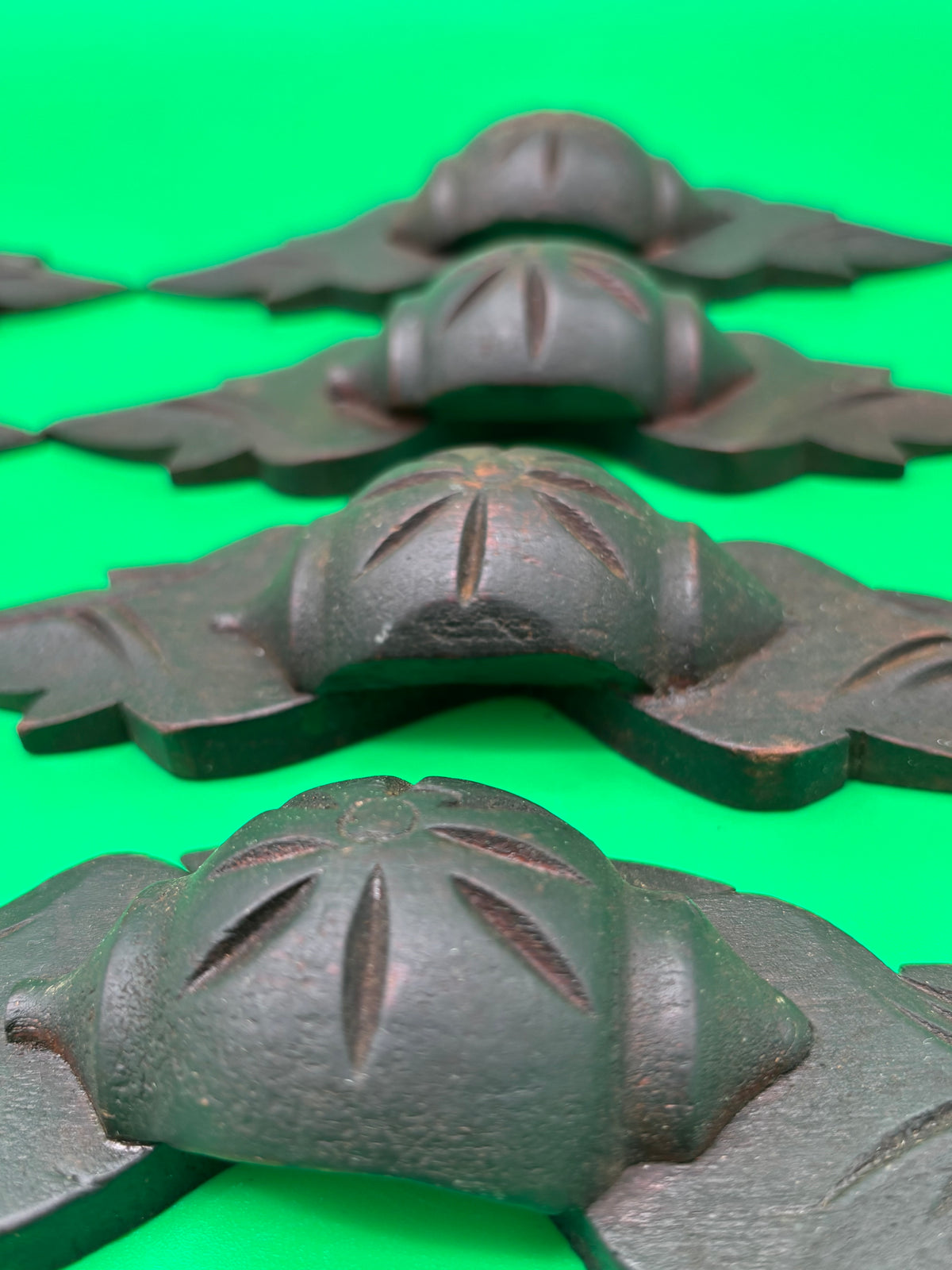 Antique Victorian Eastlake Carved Wood Drawer Pulls Floral Leaf Design Set of 8