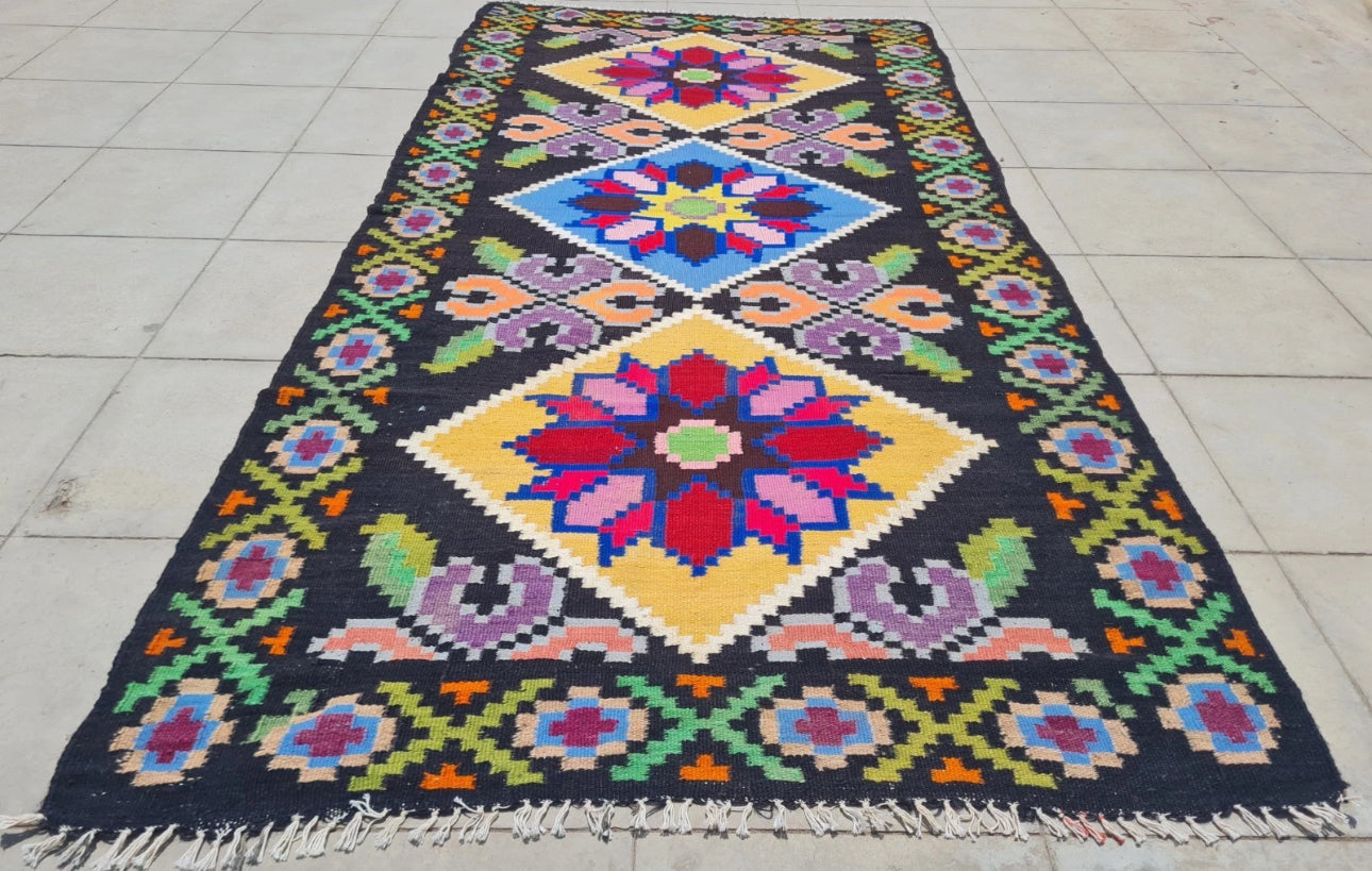 Hand Knotted Vintage Russian Julkrus Kilim Kilm Wool Area Runner Rug 7 x 3 Ft