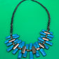 Vintage Estate MCM High End Enameled Copper 23.5” Modernist Statement Necklace Blue, G27504