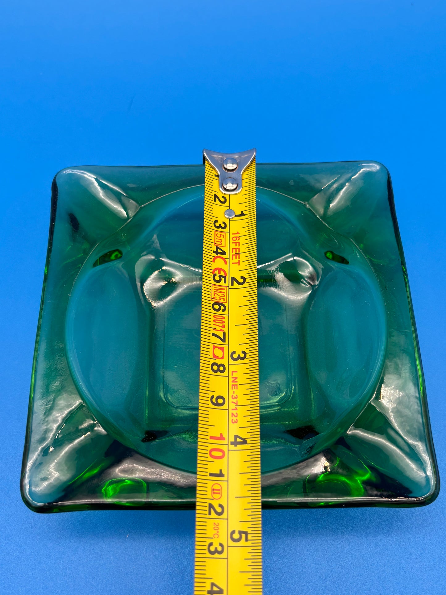 Vintage MCM Emerald Green Square Glass 4 Slot Ashtray