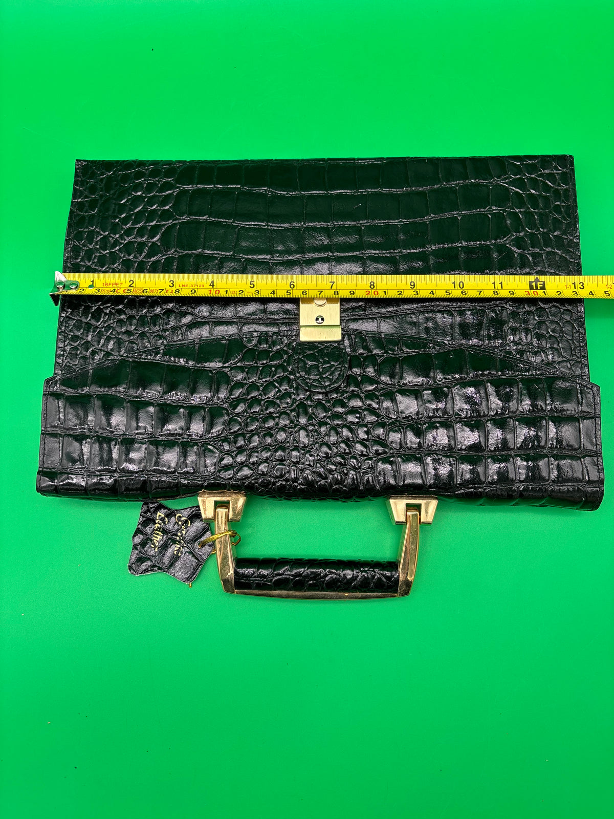 Vintage Vivage Black Croc Embossed Leather Briefcase Satchel Gold Hardware Key