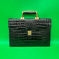 Vintage Vivage Black Croc Embossed Leather Briefcase Satchel Gold Hardware Key