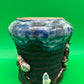Antique Japanese Sumida Gawa Vase Signed Ban-ni Blue Drip Glaze Figural 5.25”
