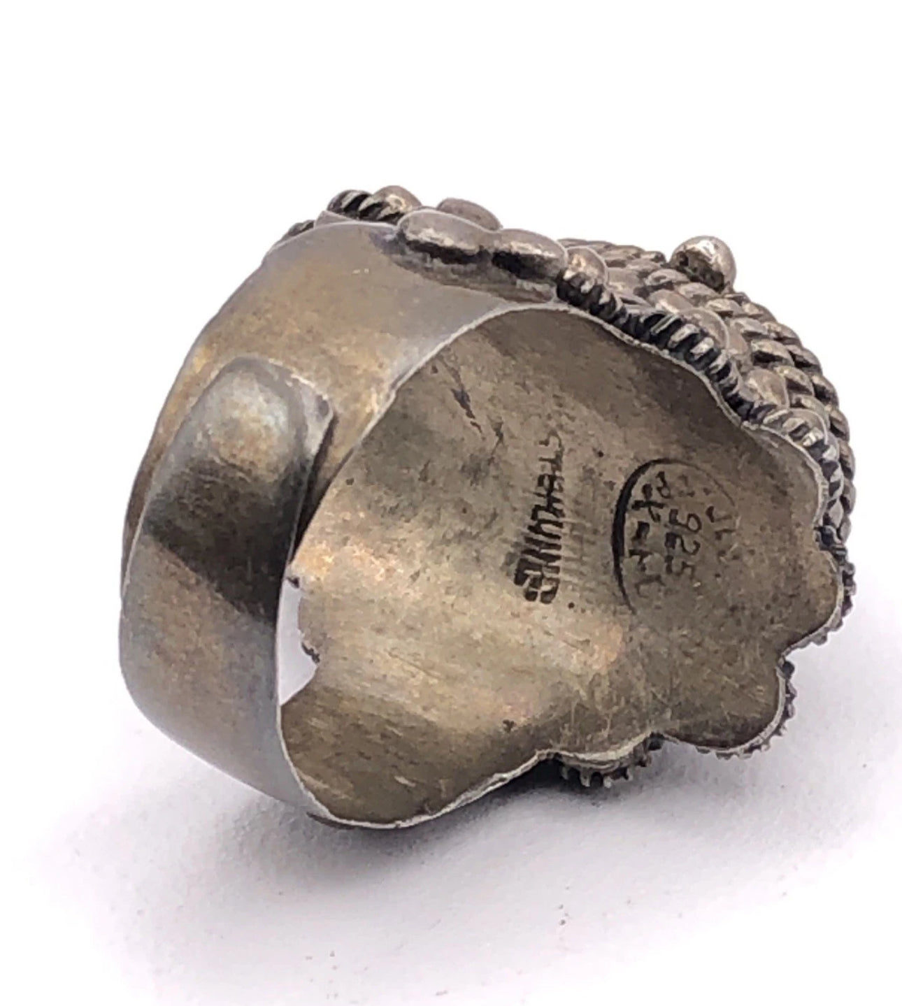 Vintage Taxco Sterling Silver Turquoise Poison Ring Adjustable 10.5g Size 6.5