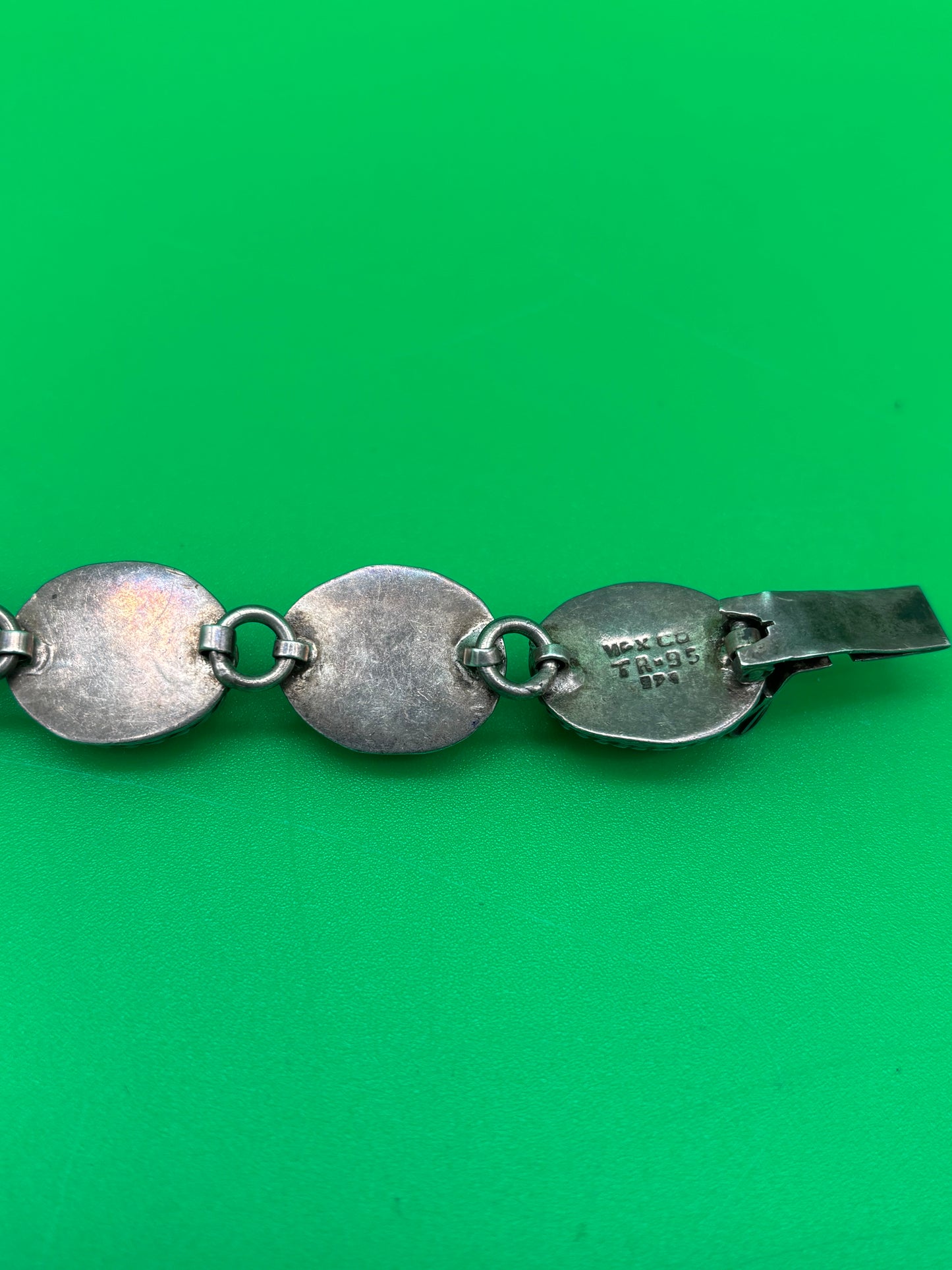 Vintage Taxco Mexico Sterling Silver Multi Stone Bracelet 925 TA-95 58g