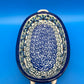 Boleslawiec Polish Pottery Oval Baker Dish Blue Green Floral #192 Poland 9”