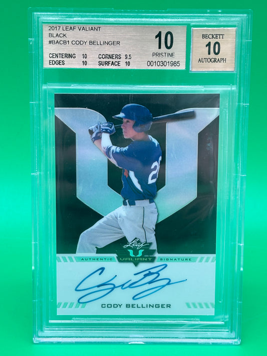 2017 Leaf Valiant Black Cody Bellinger Auto /5 BGS 10 Pristine Auto 10 #BA-CB1