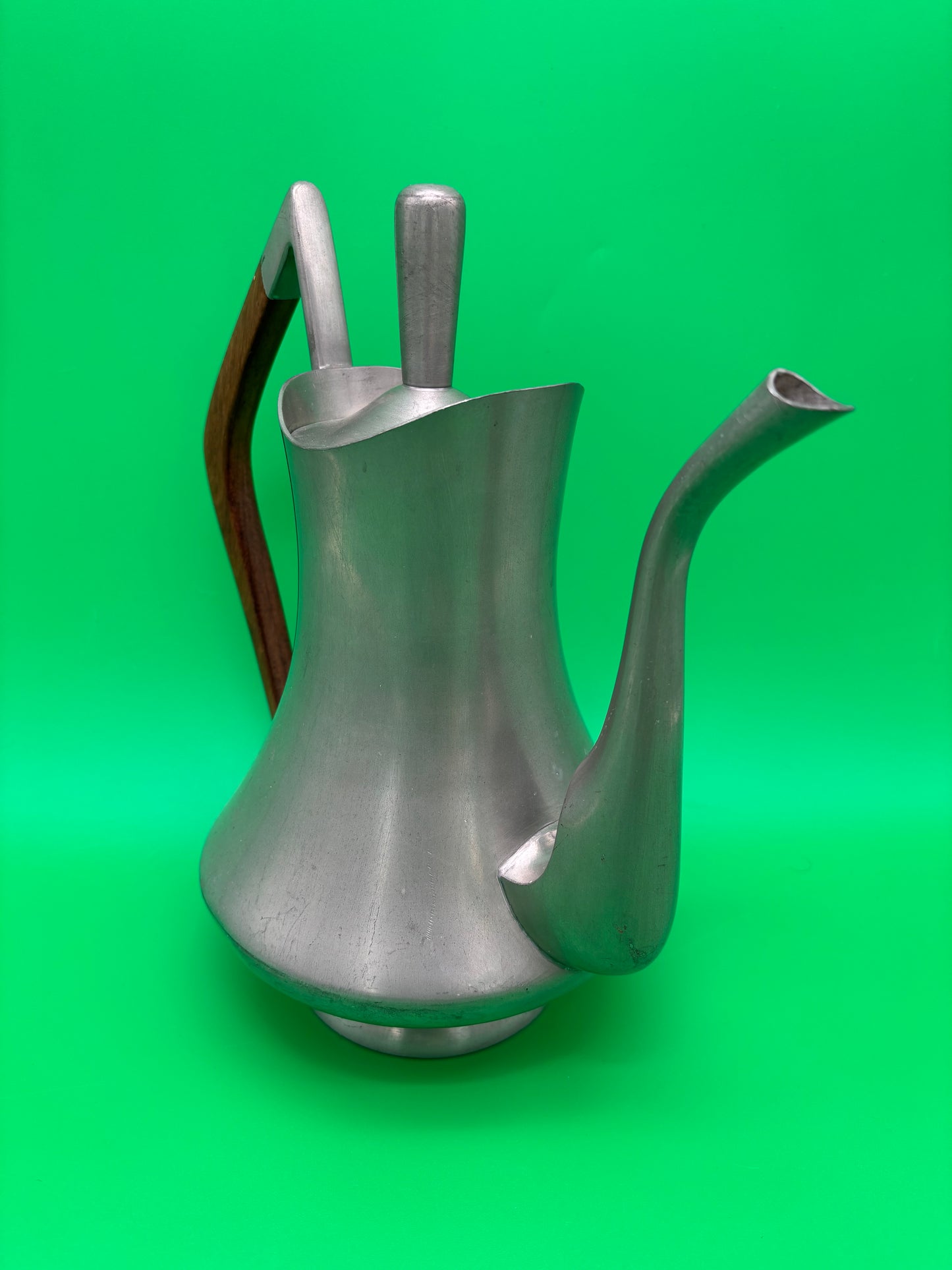 Vintage MCM Pewter Coffee Pot Wood Handle Danish Modern Style 1960s Wasundja