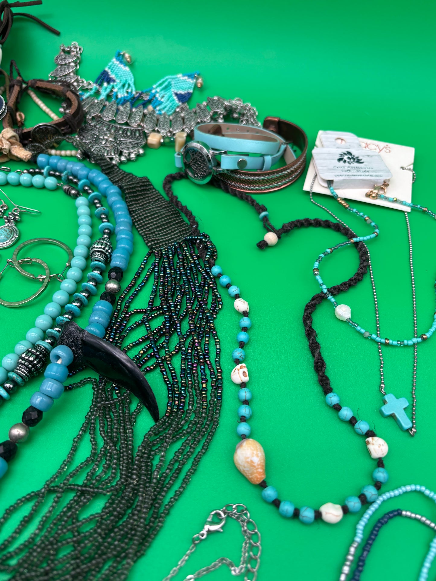 Large Boho Southwestern Jewelry Lot Turquoise Tribal Silver Tone Statement Necklaces Bracelets