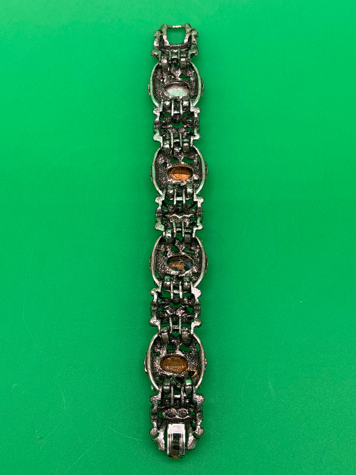 Vintage Unsigned Selro / Selini Style Blue Glass Rhinestone Statement Bracelet