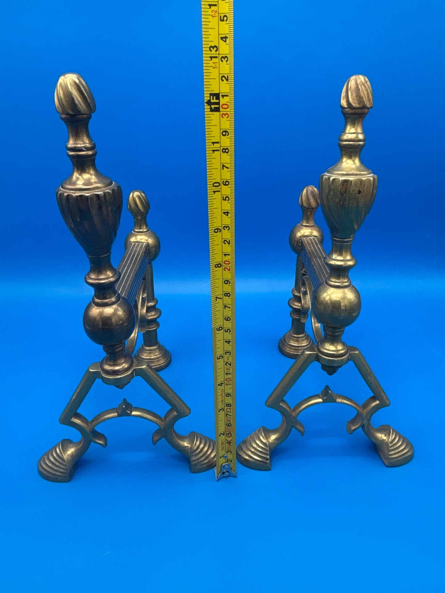 Vintage Brass Fireplace Andirons / Fire Dogs – Matching Pair