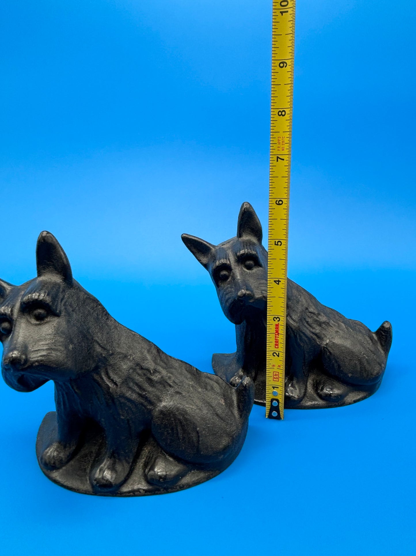 Antique Pair Black Wrought Cast Iron Scottie Dog Bookends