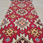 Handwoven Kilim Style Runner Rug Red Geometric Tribal Southwestern Fringe Accent Rug 5.3’ x 2.6’